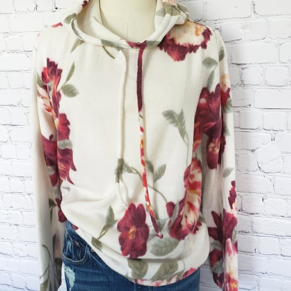 Exclusive One Tops - EXCLUSIVE ONE Long Sleeve Super Soft Cozy Fleece Floral Hoodie--NEW--L
